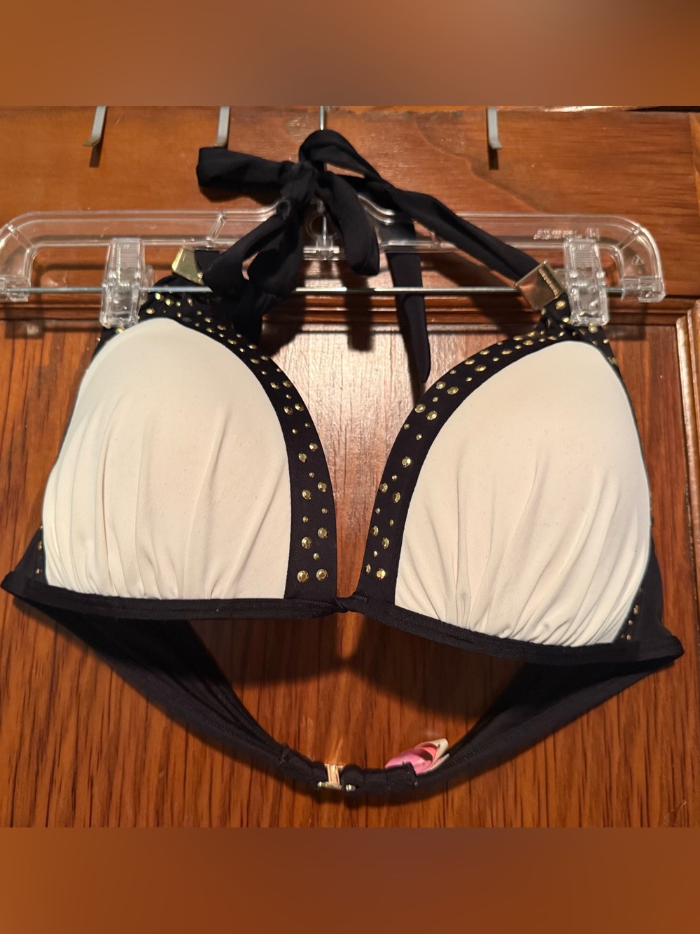 Victoria's Secret Black and white Studded Halter Bikini Top